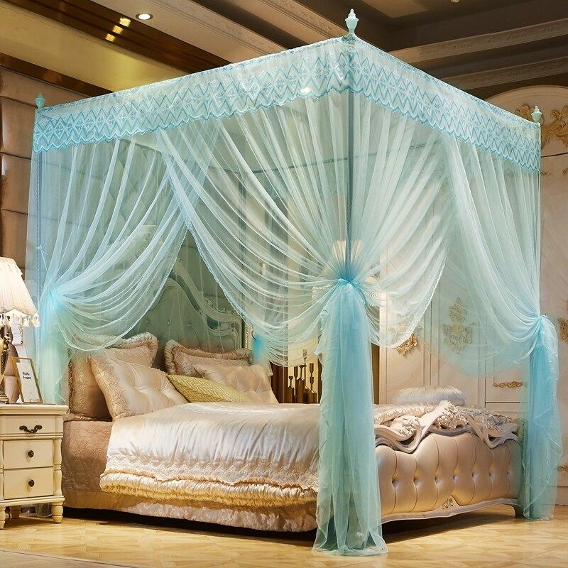 Ciel De Lit Vert Rectangulaire - Baldaquin Pour Lit Queen/King, Moustiquaire Décorative, Tissu Polyester/Coton