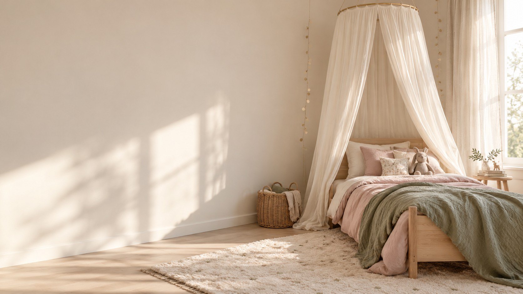 Chambre d’enfant avec un ciel de lit en voile de mousseline